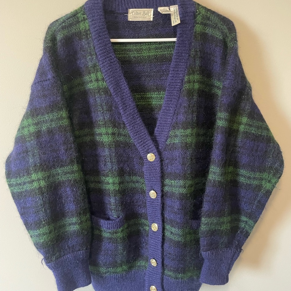Green and Blue Plaid Vintage Women's Sweater